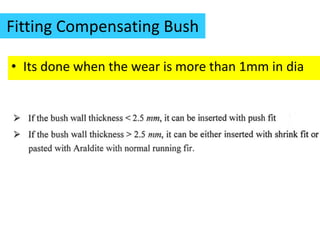 Fitting Compensating Bush
• Its done when the wear is more than 1mm in dia
 