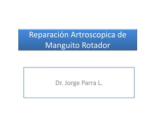 Reparación Artroscopica de
Manguito Rotador
Dr. Jorge Parra L.
 