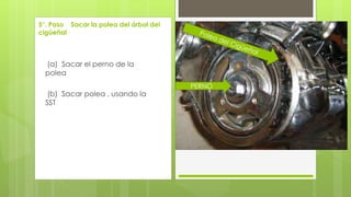 5°. Paso Sacar la polea del árbol del 
cigüeñal 
(a) Sacar el perno de la 
polea 
(b) Sacar polea , usando la 
SST 
PERNO 
 