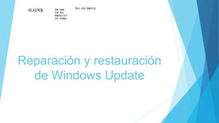 Reparación y restauración
de Windows Update
SLADER Del valle
Col. Sur
México D.F
CP. 07892
TEL1 (55) 5985732
 