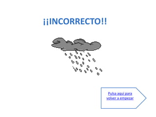 ¡¡INCORRECTO!!




              Pulsa aquí para
             volver a empezar
 