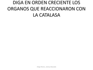DIGA EN ORDEN CRECIENTE LOS
ORGANOS QUE REACCIONARON CON
LA CATALASA
Diego Rivera , Joshua Alvarado
 