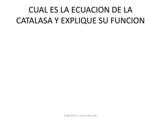 CUAL ES LA ECUACION DE LA
CATALASA Y EXPLIQUE SU FUNCION
Diego Rivera , Joshua Alvarado
 