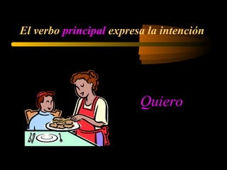 El verbo principal expresa la intención
Quiero
 