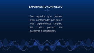 Son aquellos que pueden
estar conformados por dos o
más experimentos simples,
los cuales pueden ser
sucesivos o simultáneos.
EXPERIMENTO COMPUESTO
8
 