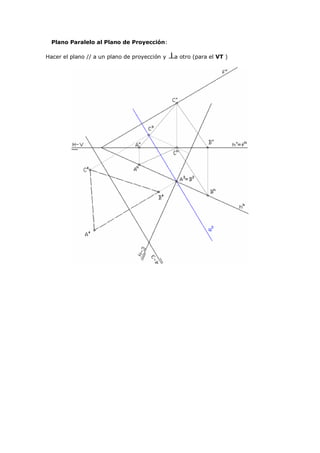 Plano Paralelo al Plano de Proyección:

Hacer el plano // a un plano de proyección y   a otro (para el VT )
 