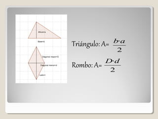 Triángulo: A=
Rombo: A=
2
·ab
2
·dD