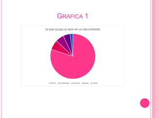 GRAFICA 1
lo que ocupa un leon en un dia corriente
dormir socializarse asearse atacar comer
 