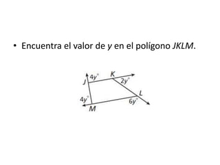 Encuentra el valor de y en el polígono JKLM.