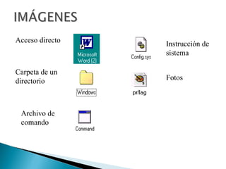 Acceso directo Carpeta de un directorio Archivo de comando Instrucción de sistema Fotos 