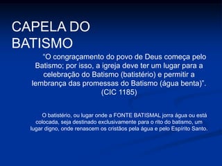 ALTARÉ a mesa em torno da qual a Igreja se reúne para o banquete eucarístico: “ ...onde se torna presente o sacrifício da cruz sob os sinais sacramentais, é também a Mesa do Senhor na qual o povo de Deus é convidado a participar por meio da Missa; é ainda o centro da ação de graças que se realiza pela Eucaristia” (IGMR 296). “Convém que em toda igreja exista um altar fixo, que significa de modo mais claro e permanente Jesus Cristo, Pedra  vida (1Pd 2,4; cf. Ef 2,20); nos demais lugares dedicados às sagradas celebrações, o altar pode ser móvel (IGMR 298).ALTAR – Igreja Matriz de Sant’Ana – Gravatá/PE