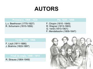 EL PERÍODE
• El període és un part de l’obra musical amb independència
total i amb una estructura interna melòdica i harmònica.
• No pot tenir menys de 8 compassos.
• Es pot dividir amb frases i aquestes amb semifrases.
• Es poden classificar amb:
– Període simètric: si totes les subdivisions tenen el mateix nombre
de compassos.
– Període asimètrics: si alguna subdivisió no té el mateix nombre de
compassos
 