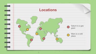 Locations
Mars is a cold
place
Saturn is a gas
giant
 
