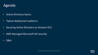 © 2019, Amazon Web Services, Inc. or its affiliates.All rights reserved.
Agenda
• Active Directory basics
• Typical deploy...