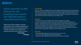 © 2019,Amazon Web Services, Inc. or its affiliates. All rights reserved.
Challenge
Solution
Benefits
Slalom automates an A...