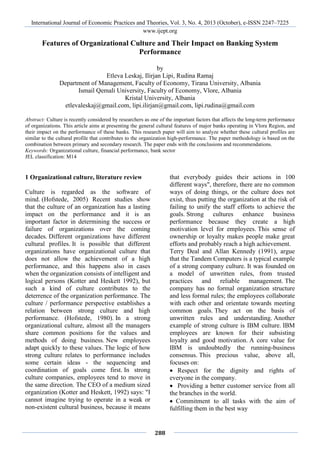 Features of Organizational Culture and Their Impact on Banking System ...