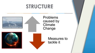STRUCTURE
Problems
caused by
Climate
Change
Measures to
tackle it
 