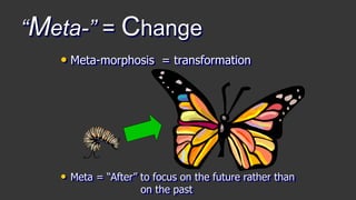 “Meta-” = Change
• Meta-morphosis = transformation
• Meta = “After” to focus on the future rather than
on the past
 