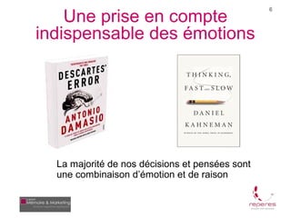 Une prise en compte
                                                 6



indispensable des émotions




  La majorité de nos décisions et pensées sont
  une combinaison d’émotion et de raison
 