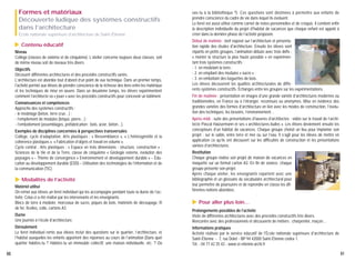 Formes et matériaux
Découverte ludique des systèmes constructifs
dans l’architecture
École nationale supérieure d'architecture de Saint-Étienne

▲

Contenu éducatif

Niveau
Collège (classes de sixième et de cinquième). L’atelier concerne toujours deux classes, soit
de même niveau soit de niveaux très divers.
Objectifs
Découvrir différentes architectures et des procédés constructifs variés.
L’architecture est abordée tout d’abord d’un point de vue technique. Dans un premier temps,
l'activité permet aux élèves de prendre conscience de la richesse des liens entre les matériaux
et les techniques de mise en œuvre. Dans un deuxième temps, les élèves expérimentent
comment l’architecte va « jouer » avec les procédés constructifs pour concevoir un bâtiment.
Connaissances et compétences
Approche des systèmes constructifs :
- le modelage (béton, terre crue…) ;
- l’empilement de modules (brique, pierre…) ;
- l’emboîtement (assemblages, préfabrication : bois, acier, béton…).
Exemples de disciplines concernées & perspectives transversales
Collège, cycle d’adaptation, Arts plastiques : « Ressemblance », « L’hétérogénéité et la
cohérence plastiques », « Fabrication d’objets et travail en volume ».
Cycle central : Arts plastiques : « Espace en trois dimensions : structure, construction » ;
Sciences de la Vie et de la Terre, classe de cinquième « Géologie externe, évolution des
paysages » – Thème de convergence « Environnement et développement durable » – Éducation au développement durable (EDD) – Utilisation des technologies de l’information et de
la communication (TIC).

▲

Modalités de l’activité

Début de matinée : bref exposé sur l’architecture et présentation rapide des études d'architecture. Ensuite les élèves sont
répartis en petits groupes, l’animation débute avec trois défis :
« monter la structure la plus haute possible » en expérimentant trois systèmes constructifs :
- 1. en modelant la terre ;
- 2. en empilant des modules « sucre » ;
- 3. en emboîtant des baguettes de bois.
Les élèves découvrent les qualités architecturales de différents systèmes constructifs. Échanges entre les groupes sur les expérimentations.
Fin de matinée : présentation en images d’une grande variété d’architectures modernes ou
traditionnelles, en France ou à l’étranger, reconnues ou anonymes. Mise en évidence des
grandes variétés des formes d’architecture en lien avec les modes de construction, l'évolution des techniques, les besoins, l’environnement…
Après-midi : suite des présentations d'œuvres d'architectes : vidéo sur le travail de l’architecte Pascal Haüsermann et ses « architectures-bulles ». Les élèves deviennent ensuite les
concepteurs d’un habitat de vacances. Chaque groupe choisit un lieu pour implanter son
projet : sur le sable, entre terre et mer ou sur l’eau. Il s’agit pour les élèves de mettre en
application ce qu’ils ont découvert sur les difficultés de construction et les présentations
variées d’architectures.
Restitution
Chaque groupe réalise son projet de maison de vacances en
maquette sur un format carton A3. En fin de séance, chaque
groupe présente son projet.
Après chaque atelier, les enseignants repartent avec une
bibliographie et un glossaire du vocabulaire architectural pour
leur permettre de poursuivre et de reprendre en classe les différentes notions abordées.

▲

Matériel utilisé
On remet aux élèves un livret individuel qui les accompagne pendant toute la durée de l’activité. Celui-ci a été réalisé par les intervenants et les enseignants.
Blocs de terre à modeler, morceaux de sucre, piques de bois, matériels de découpage, fil
de fer, ficelles, colle, cartons A3.

vas-tu à la bibliothèque ?). Ces questions sont destinées à permettre aux enfants de
prendre conscience du cadre de vie dans lequel ils évoluent.
Le livret est aussi utilisé comme carnet de notes personnelles et de croquis. Il contient enfin
la description individuelle du projet d'habitat de vacances que chaque enfant est appelé à
créer dans la dernière phase de l’activité proposée.

Pour aller plus loin…

Durée
Une journée à l’école d’architecture.
Déroulement
Le livret individuel remis aux élèves inclut des questions sur le quartier, l’architecture, et
l’habitat auxquelles les enfants apportent des réponses au cours de l'animation (Dans quel
quartier habites-tu ? Habites-tu un immeuble collectif, une maison individuelle, etc. ? Où
60

Prolongements possibles de l’activité
Visite de différentes architectures avec des procédés constructifs très divers.
Rencontre avec des professionnels et découverte de métiers : charpentier, maçon…
Informations pratiques
Activité réalisée par le service éducatif de l'École nationale supérieure d'architecture de
Saint-Étienne - 7, rue Dolet - BP 94 42000 Saint-Étienne cedex 1.
Tél. : 04 77 42 35 42 - www.st-etienne.archi.fr
61

 