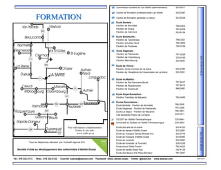 333-5411
333-2387
333-5536
École Dagenais :
Pavillon de Palmarolle
Pavillon de Colombourg
Pavillon Mancebourg
Commission scolaire du Lac-Abitibi (administration)
Centre de formation professionnelle Lac-Abitibi
Centre de formation générale Le retour
École Boréale :
Pavillon de Normétal
Pavillon de Dupuy
Pavillon de Clermont
École du Maillon :
Pavillon de Ste-Germaine-Boulé
Pavillon de Roquemaure
Pavillon de Duparquet
École de l’Envol :
Pavillon Victor-Cormier de La Sarre
Pavillon de l’Académie de l’Assomption de La Sarre
École Bellefeuille :
Pavillon de Taschereau
Pavillon d’Authier-Nord
Pavillon de Poularies
CEGEP de l’Abitibi-Témiscamingue
Université du Québec en Abitibi-Témiscamingue
École des arts de la scène
École de danse d’Abitibi-Ouest
École du musique Denise Monast Enr.
École de musique d’Abitibi-Ouest
École de conduite
École de conduite Le Tournant
Productions Gilles Parent
École de karaté Wado Ryu
École des Beaux Arts Rosa Bonheur
333-4100
333-2581
333-3776
333-6283
333-2387
339-3339
782-4223
782-4139
787-3047
788-2505
783-2408
333-6124
796-3321
782-3834
782-5150
787-2326
333-4145
333-6051
333-2790
333-5591
787-6437
787-6514
948-2481
782-4455
École Royal-Roussillon :
Pavillon Tremblay de Macamic
788-2505
787-2326
782-4651
333-5411
333-5641
333-2624
SECTEURPRIVÉSECTEURPUBLIC
FORMATIONFORMATION
Écoles Secondaires :
École Boréale - Pavillon de Normétal
École Dagenais - Pavillon de Palmarolle
École Le Séjour - Pavillon de Macamic
Cité étudiante Polyno de La Sarre
Tél.: 819 333-3113 · Télec.: 819 333-3132 · Courriel: sadcao@sadcao.com · Facebook: SADC.Abitibi.Ouest · Twitter: @SADCAO · www.sadcao.com Août 2013
Tous les téléphones débutent par l’indicatif régional 819
Société d’aide au développement des collectivités d’Abitibi-Ouest
Pour information complémentaire :
Visitez le site web :
www.csdla.qc.ca
 