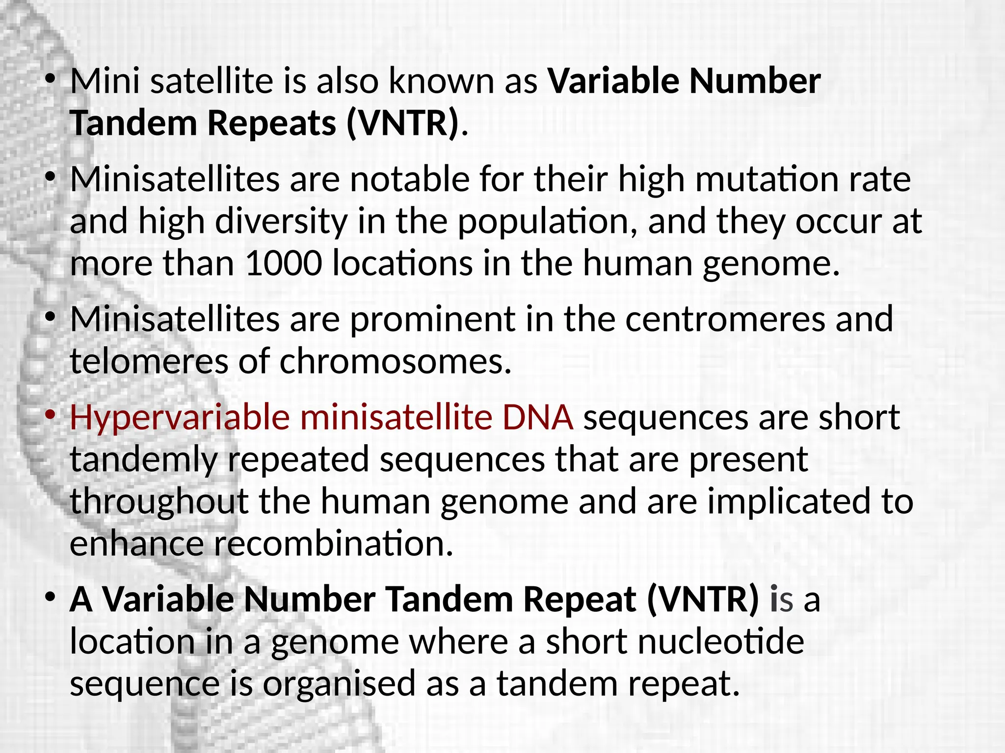 Minisatellite Example Types of DNA- Repetitive and Satellite DNA | PPTX
