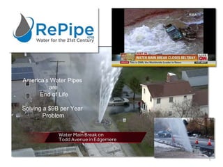 America’s Water Pipes
are
End of Life
Solving a $9B per Year
Problem
1
 