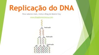 Replicação do DNA
Para saberes mais, visita o Blog do Mestre Coy
www.blogdomestrecoy.com
 