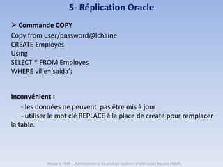 Master II - RISR ... Adminstartion et Sécurité des Systèmes d'Information Répartis (ASSIR)
5- Réplication Oracle
 Command...