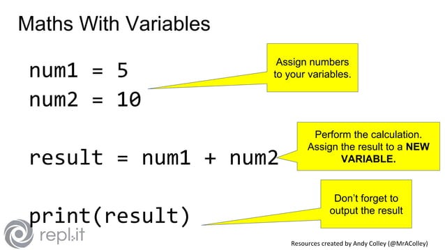 Creating Python Variables using Replit software | PPT