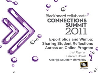 E-portfolios and Wimba: Sharing Student Reflections Across an Online Program Judi Repman Elizabeth Downs Georgia Southern University 
