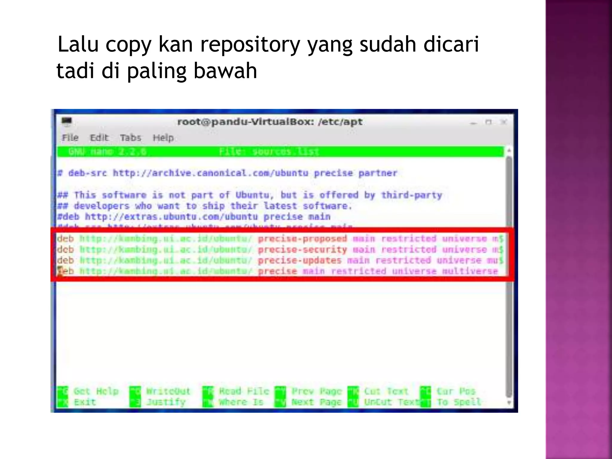 Lalu copy kan repository yang sudah dicari
tadi di paling bawah
 