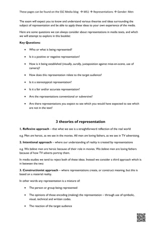 These pages can be found on the SSC Media blog  MS1  Representations  Gender: Men
The exam will expect you to know and ...
