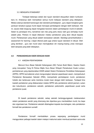 Modul Asas Tema pula terdiri daripada Dunia Sains dan Teknologi, Malaysia Negaraku serta Seni Visual dan Muzik. Modul Asas Elektif pula pilihan bahasa seperti Bahasa Tamil, Bahasa Cina atau Bahasa Arab.3.0  TRANSFORMASI KURIKULUM<br />3.1  DEFINISI:<br />Dalam konteks transformasi kurikulum, transformasi membawa maksud proses melakukan satu bentuk perubahan yang holistik berdasarkan kurikulum persekolahan sedia ada dengan mengambil kira keperluan-keperluan perubahan kepada aspek asas kurikulum: struktur kandungan, pedagogi, peruntukan masa, kaedah pentaksiran, bahan kurikulum dan pengurusan sekolah <br />3.2  KURIKULUM BERSEPADU SEKOLAH RENDAH <br />Matlamat KBSR<br />Matlamat pendidikan sekolah rendah adalah untuk memastikan perkembangan potensi murid secara menyeluruh, seimbang dan bersepadu. Perkembangan ini meliputi aspek-aspek intelek, rohani, emosi dan jasmani bagi melahirkan insan yang seimbang, harmonis dan berakhlak mulia.<br />Objektif KBSR<br />Bagi mencapai matlamat tersebut, pendidikan di peringkat rendah bertujuan untuk membolehkan untuk membolehkan murid:<br />menguasai bahasa Melayu sesuai dengan kedudukannya sebagai Bahasa        Kebangsaan dan bahasa rasmi negara;