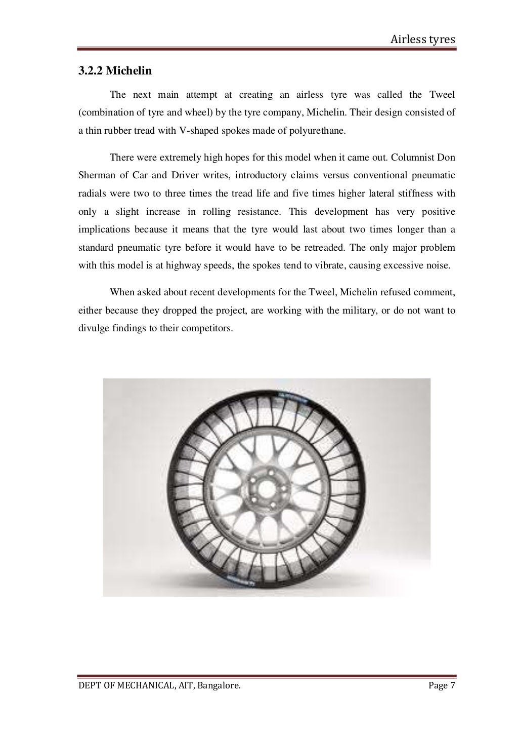 Report on Airless Tyre or NonPneumatic tyre