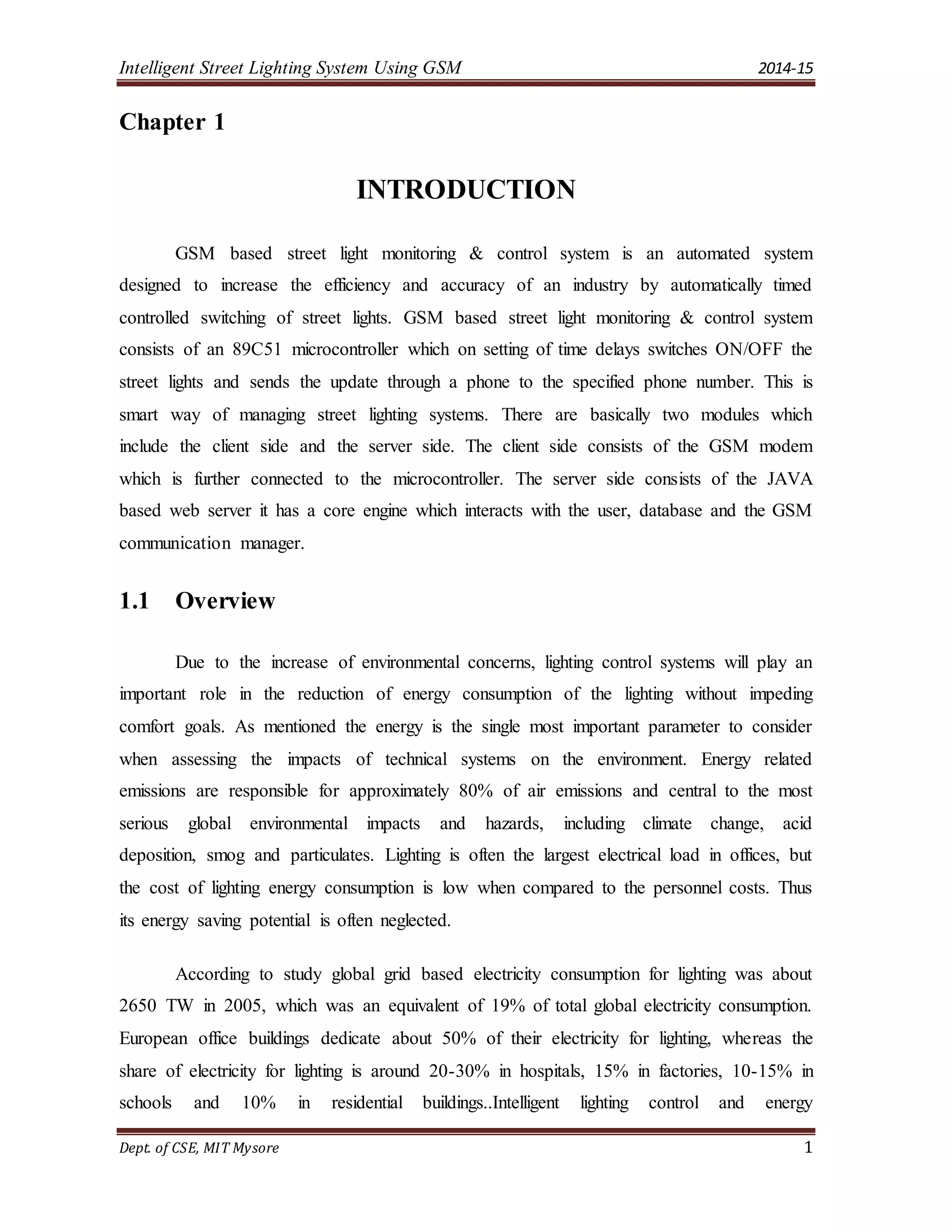 intelligent street light system using gsm Report PDF
