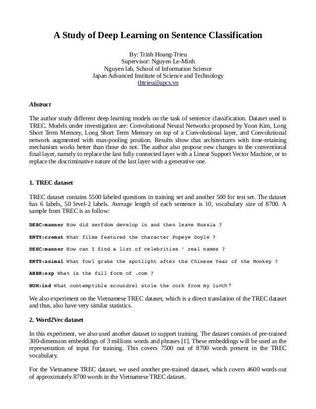 Dl For Sentence Classification Project Write Up