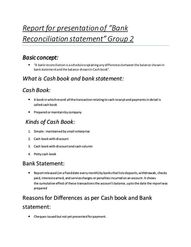 report of bank reconciliation statement