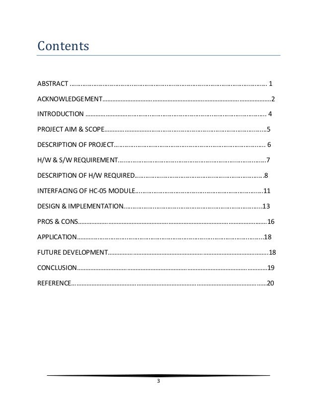 Project Report On Home Automation Using Arduino 3 Contents Abstract
