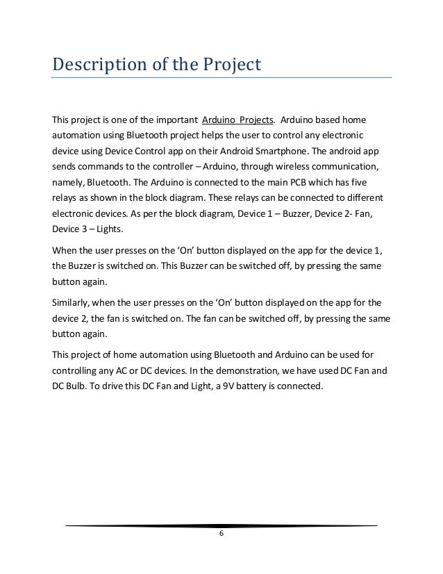 Project report on home automation using Arduino