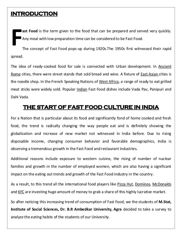 A Statistical Study On The Trends Of Fast Food Consumption - 