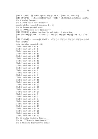 68
[BIP ENGINE] : [0] ROOT.rq3 : r3.SR(?) s.RR3(?) [ 1ms17ns, 1ms17ns ]
[BIP ENGINE] : - choose [0] ROOT.rq3 : r3.SR(?) s.RR3(?) at global time 1ms17ns
I'm 3, sending Request....
I'm 3, : ***Radio in mode Receive***
number of slots requested from node 3 = 10
I'm 55, Request received from 3
I'm 55, : ***Radio in mode Transmit***
[BIP ENGINE] at global time 1ms17ns and state 4 : 1 interaction :
[BIP ENGINE] : [0] ROOT.st : s.SS(?) r1.RS(?) r2.RS(?) r3.RS(?) [ -INFTY, +INFTY
]
[BIP ENGINE] : - choose [0] ROOT.st : s.SS(?) r1.RS(?) r2.RS(?) r3.RS( ?) at global
time 1ms28ns
total time slots requested = 30
Node 1 must sent at t= 1
Node 1 must sent at t= 4
Node 1 must sent at t= 7
Node 1 must sent at t= 10
Node 1 must sent at t= 13
Node 1 must sent at t= 16
Node 1 must sent at t= 19
Node 1 must sent at t= 22
Node 1 must sent at t= 25
Node 1 must sent at t= 28
Node 2 must sent at t= 2
Node 2 must sent at t= 5
Node 2 must sent at t= 8
Node 2 must sent at t= 11
Node 2 must sent at t= 14
Node 2 must sent at t= 17
Node 2 must sent at t= 20
Node 2 must sent at t= 23
Node 2 must sent at t= 26
Node 2 must sent at t= 29
Node 3 must sent at t= 3
Node 3 must sent at t= 6
Node 3 must sent at t= 9
Node 3 must sent at t= 12
Node 3 must sent at t= 15
Node 3 must sent at t= 18
Node 3 must sent at t= 21
Node 3 must sent at t= 24
Node 3 must sent at t= 27
Node 3 must sent at t= 30
I'm 55, sending Statistical frame....
I'm 55, : ***Radio in mode Receive***
I'm 1, Statistical frame received from 55
 