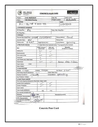 68 | P a g e
Concrete Pour Card
 