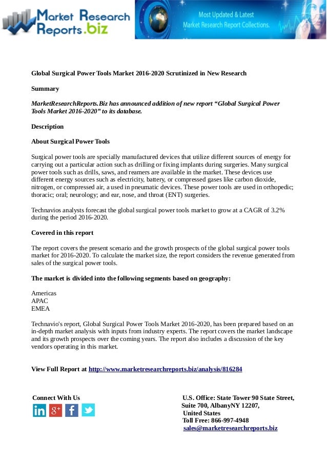 Global Surgical Power Tools Market 16 Scrutinized In New Resea