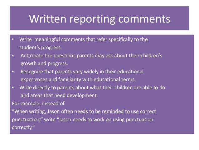 Report book comments for kindergarten