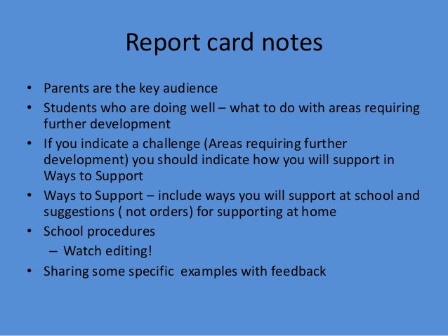 Report card comments for writing elementary objectives