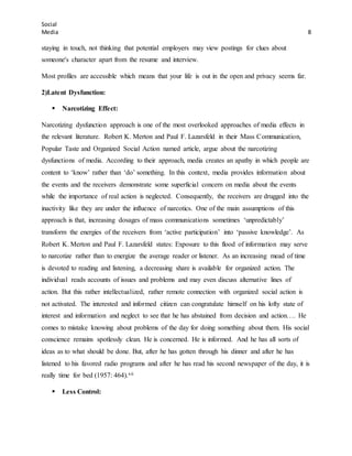 Narcotizing Dysfunction Social Media in light of Sociology | DOCX