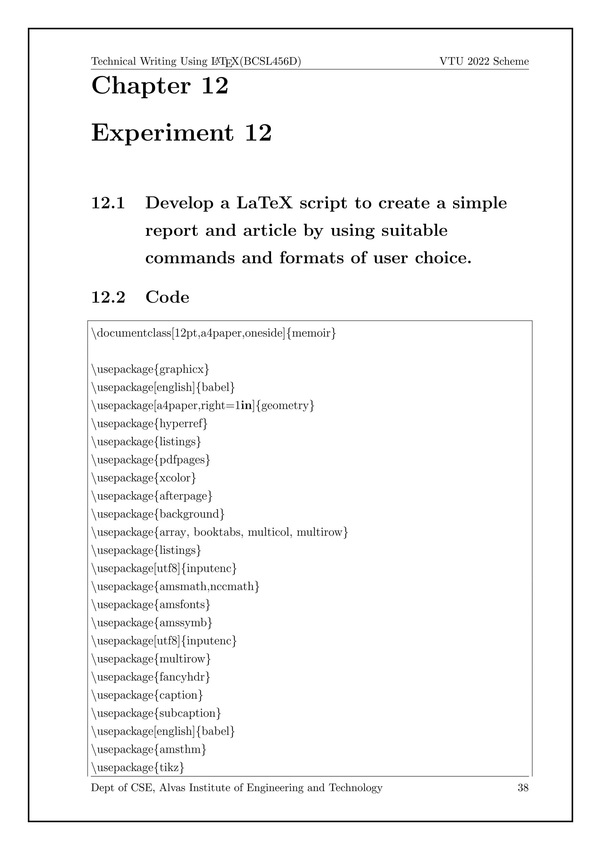 Technical Writing Using LaTeX Manual for 4th CSE VTU | PDF