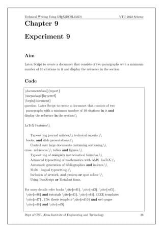 Technical Writing Using LaTeX Manual for 4th CSE VTU | PDF