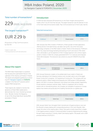 M&A Index Poland Report, 2020